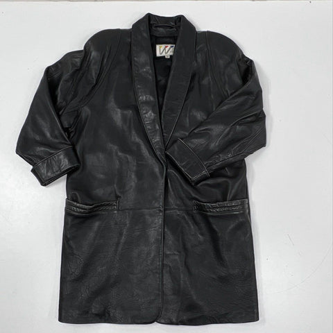Vintage 80s Wilsons Leather Women's Black Shawl Collar Oversized Jacket Sz L