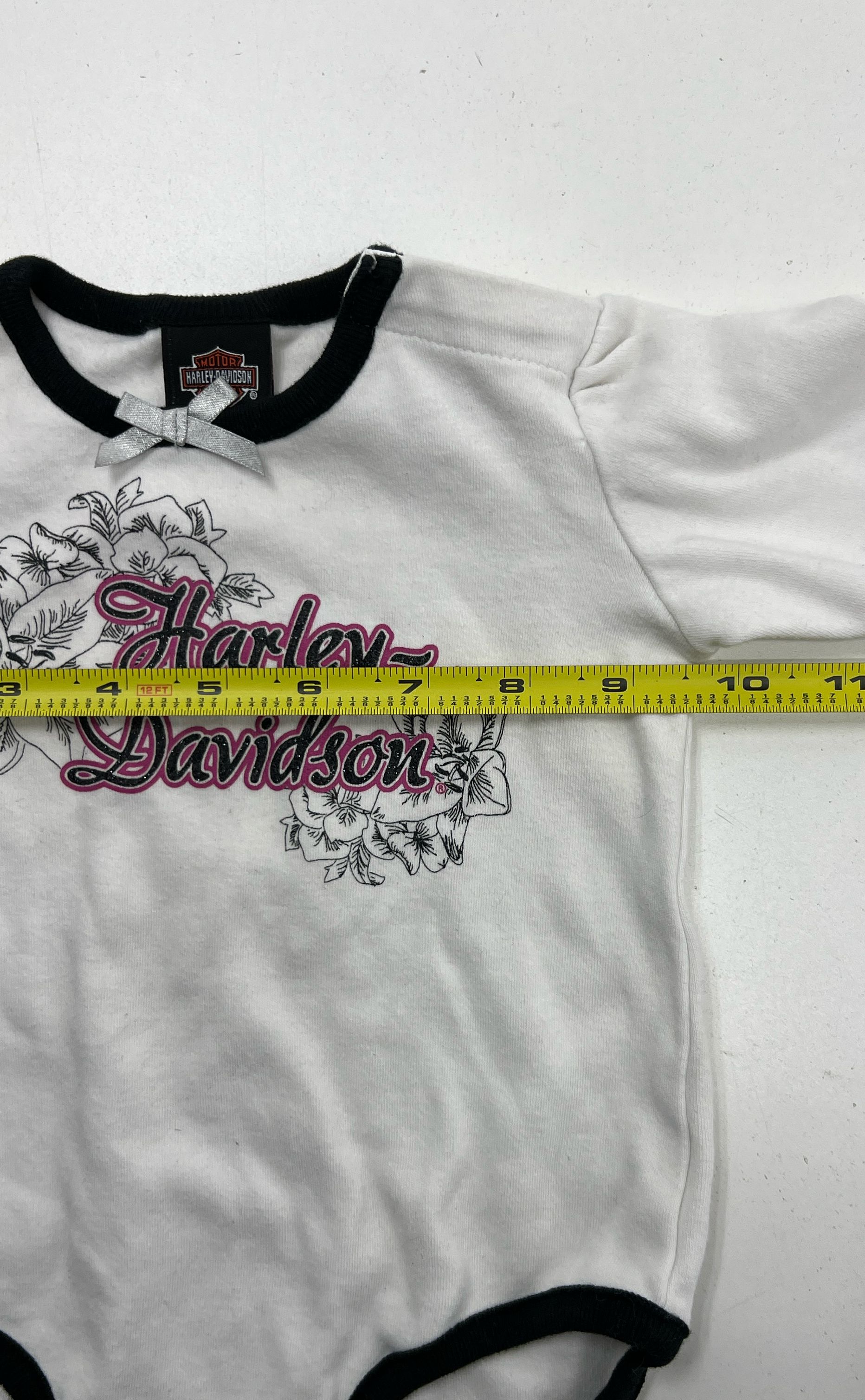 Harley Davidson White Floral Pink Front Logo Long Sleeve Onepiece Baby Girl 6/9M