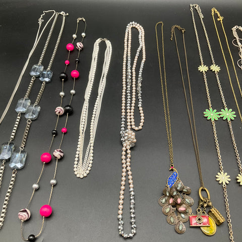 Fashion Costume Jewelry Lot 10 Necklaces Faux Pearl Tassel Floral Peacock