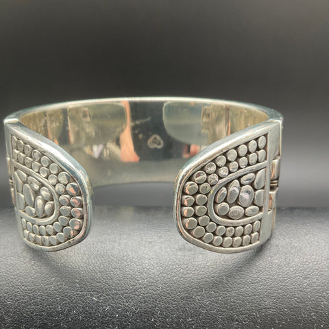 Brighton Silver Tone Pebble Motif Hinged Cuff Bracelet