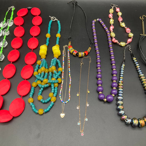 Fashion Costume Jewelry Lot of 10 Beaded Statement Necklaces Various Styles