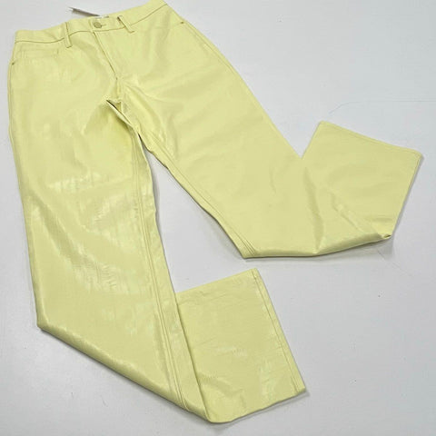 Good American Women's Yellow Faux Leather Textured Straight Leg Pants NWT Sz 10