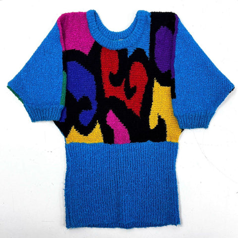 Vintage 80s A'Milano Abstract Color Block Batwing Sweater Sz M