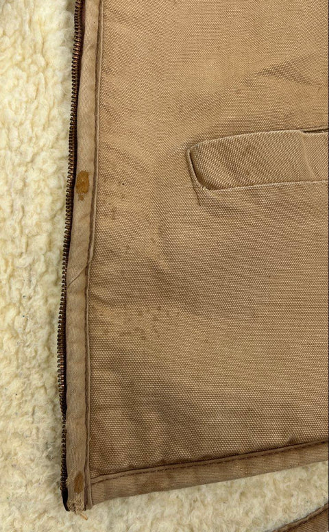 Vintage Carhartt Duck Canvas Sherpa Lined Zip Vest Tan Brown Men's Large Tall LT