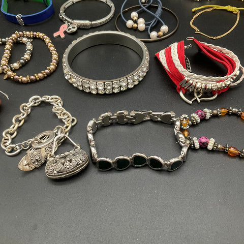 Fashion Jewelry Lot of 26 Bracelets Bangles Cuffs Beaded Rhinestone Boho Relic