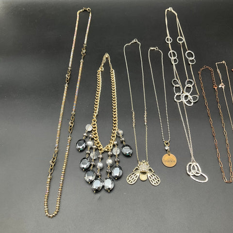 Fashion Costume Jewelry Lot of 10 Necklaces Statement Bee Rhinestones Mixed Tone