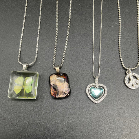 Silver Tone Fashion Necklace Jewelry Lot 10 Mother of Pearl Heart Clover