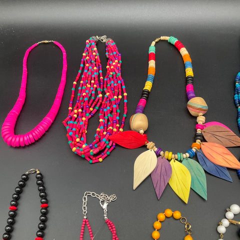 Vintage and Modern Beaded Jewelry Lot of 14 Multi-Strand Chunky Necklaces