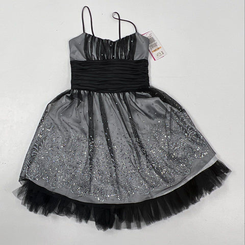Morgan & Co. Women's Silver Black Sequined Ruched Tulle Formal Dress NWT Sz 7/8