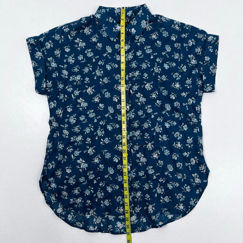 Lauren Ralph Lauren Women's Floral Linen Button Down Shirt Indigo Blue NWT Sz M