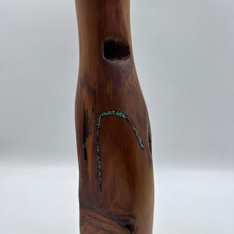 Studio Craft Red Cedar Wood Vase Turquoise Inlay Signed DG 18 Inch Vintage