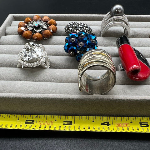 Fashion Statement Jewelry Lot 10 Rings Rhinestone Pearl Enameled Beaded Styles