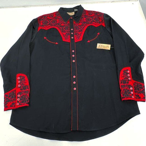 Scully Men's Western Shirt Black Red Floral Tooled Embroidered Snap XXL P-634