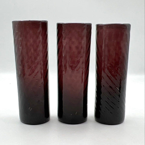 Pressed Glass Amethyst Purple Swirl Tumbler Set 3 Piece 8 Inch Vintage