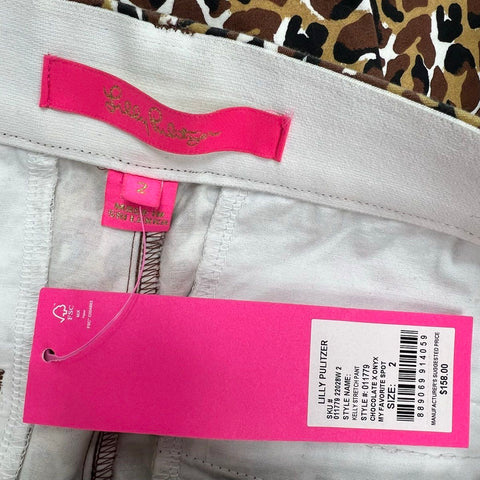 Lilly Pulitzer Women's Kelly Stretch Pants Brown Leopard Print NWT Sz 2