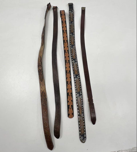 Lot of 5 Men's Leather Belt Straps No Buckles Tooled Western Studded Crafts