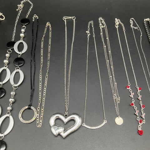 Vintage to Modern Mixed Costume Jewelry Necklace Lot 15pc Heart Rose Y2K Charms