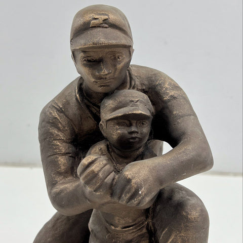 Klara Sever Signed Vintage Sculpture Baseball Father Son 13" H Mid-Century Art