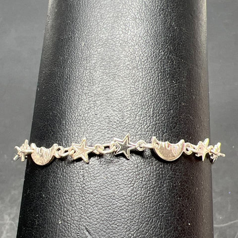 Sterling Silver Stars and Moons Link Bracelet 4.1g