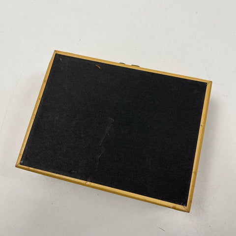 Vintage Mid-Century Medieval Scene Jewelry Box Two Tier with Key Faux Leather