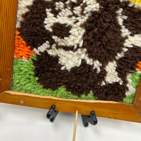 Vintage 70s Latch Hook Framed Wall Art Lot Raccoon & Panda Bear Folk Art