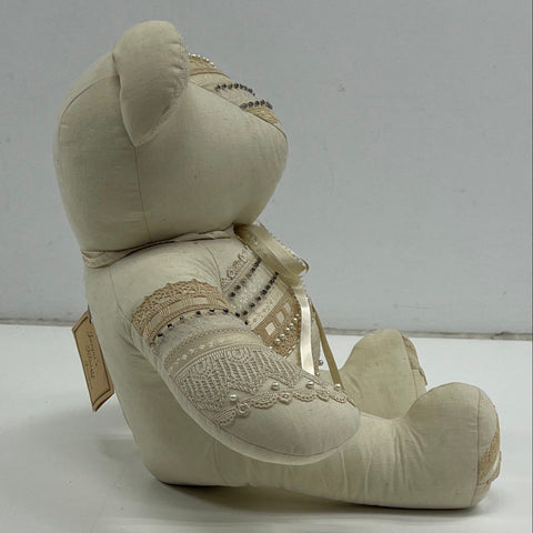 Jacqui's Klassie Junque Handmade Teddy Bear Fabric Lace Faux Pearl w/ Tag