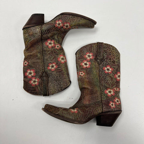 Durango RD3564 Brown Floral Embroidered Western Cowboy Boots Womens Size 9.5