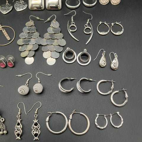 Fashion Costume Earring Lot 0.6 lbs Vintage to Modern Mixed Hoops Dangles 35 Pr