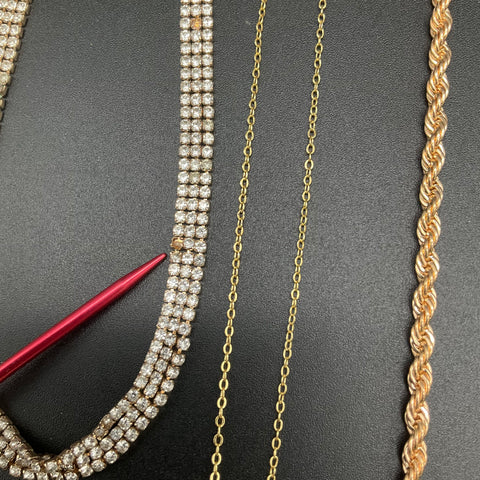 Gold Tone Fashion Necklace Jewelry Lot 12 Count Rhinestone Pendants Rope Chain