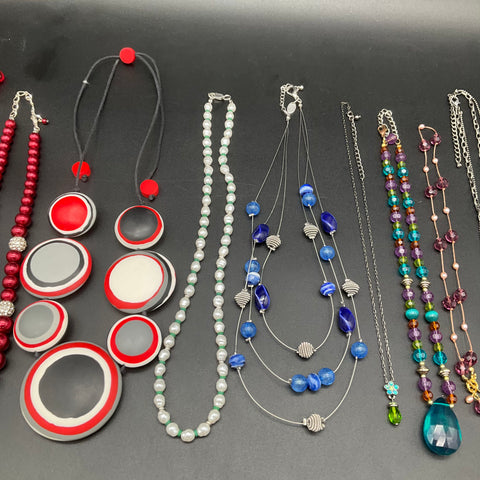 Fashion Costume Jewelry Lot of 11 Necklaces Beaded Faux Pearl Statement Styles