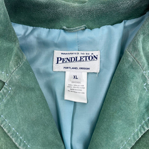 Pendleton Women's Green Suede Leather 3-Button Blazer Jacket Sz XL