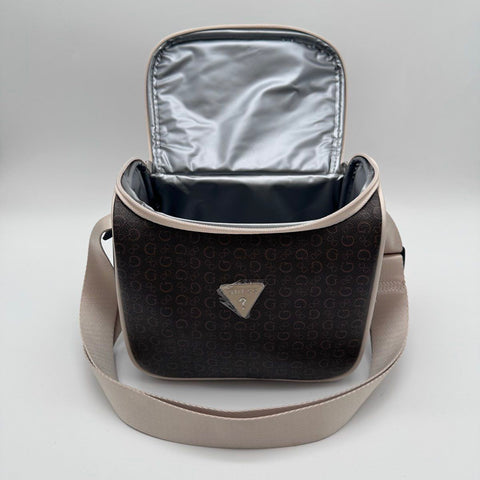 Guess Brown Monogram Logo Insulated Lunchbox Cooler Bag Silver Hardware