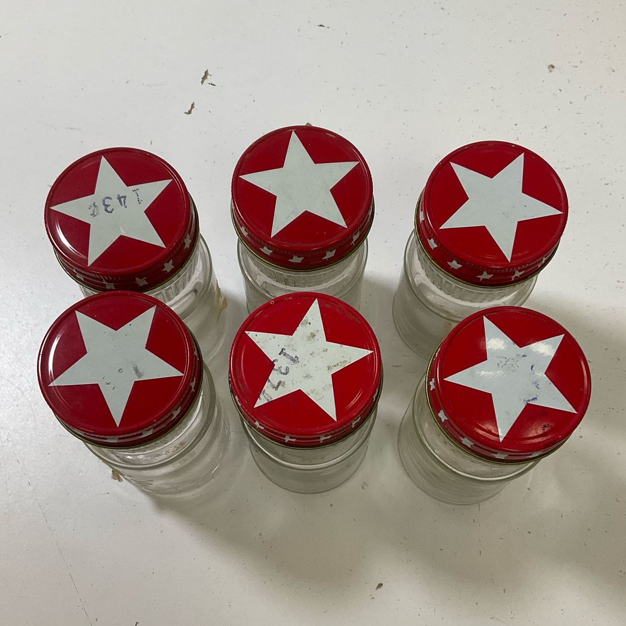 Vintage Maxwell House Instant Coffee 4 Oz Glass Jar Star Tin Lid Lot Of 6