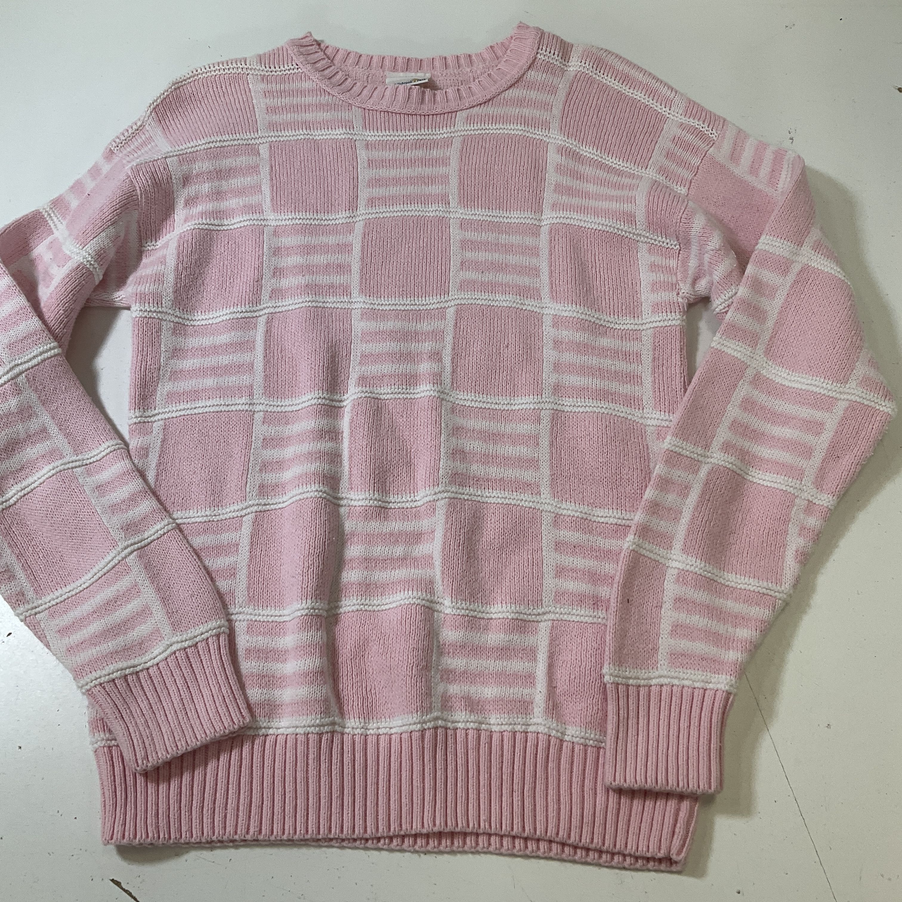 Middlebrook Park Women's Pink White Checkerboard Pullover Sweater Size S Vintage