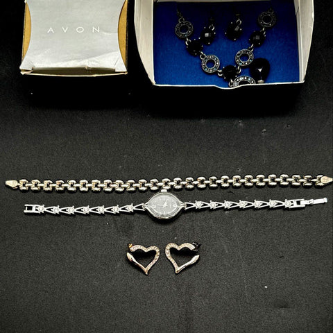Vintage Avon Costume Jewelry Lot Watches Necklace Rhinestone Earrings 7 Pc