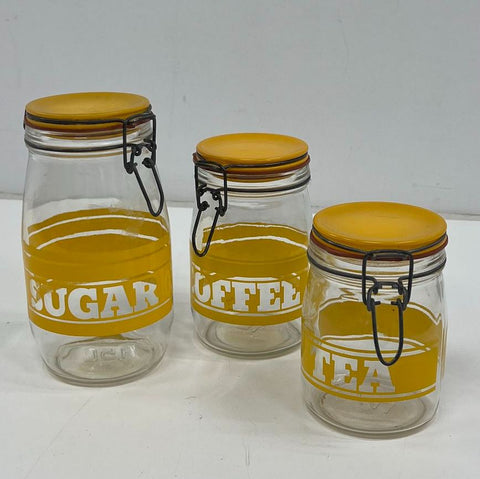 Vintage IAG Imperial Glass Canister Set 3pc Sugar Coffee Tea Yellow 1970s