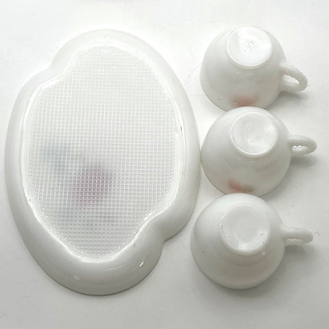 Federal Glass Rose Milk Glass Snack Set 3 Cups 3 Plates 6 Piece Vintage