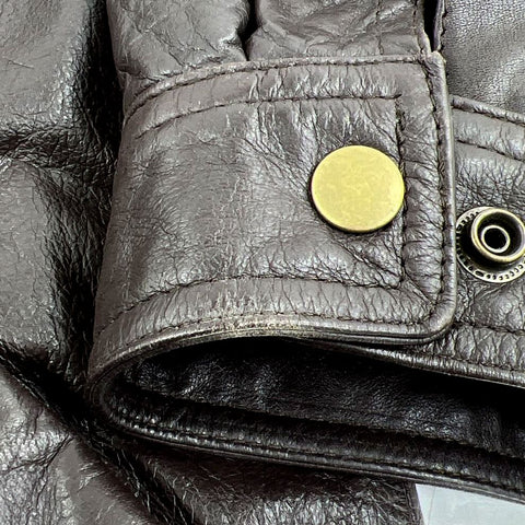 Vintage 90s Jacqeline Ferrari Brown Genuine Leather Hooded Parka Jacket Men's L