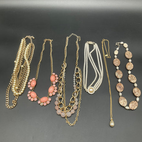 Fashion Costume Jewelry Lot of 6 Necklaces Statement Faux Pearl Jasper Stone