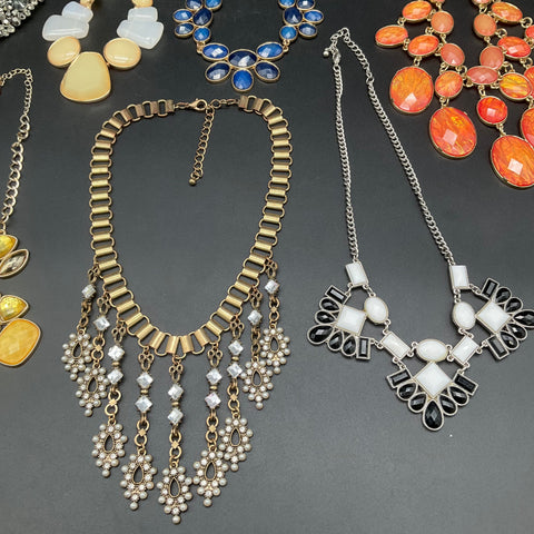 Mixed Bold Statement Necklaces Lot of 7 Bib Fringe Rhinestone Fashion Jewelry