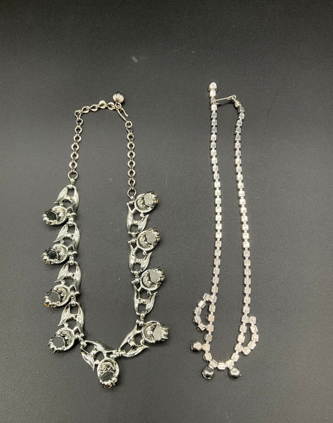 Vintage Rhinestone Costume Jewelry Lot of 6 Necklaces Bracelet Silver Gold Tone