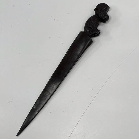 Vintage Ebony Wood Monkey Dagger Letter Opener Hand Carved Figural Art 10"