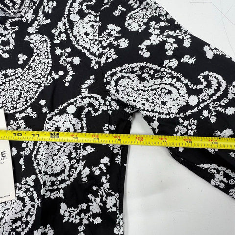 NWT Elie Balleh Black White Paisley Print Button Up Shirt Women's Size 10 S