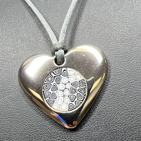 Corte Marrina Stainless Steel Heart Murano Glass Window Necklace
