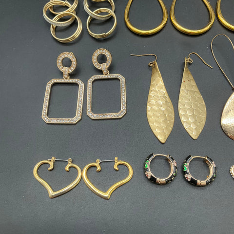 Mixed Gold Tone Fashion Earrings Jewelry Lot of 19 Pairs Hoops Enamel Drops