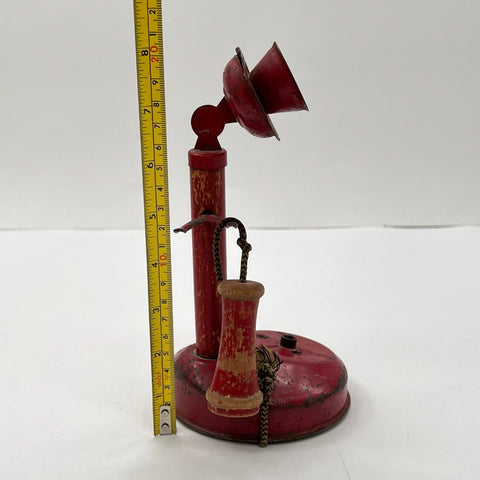 Vintage Red Toy Candlestick Phone Metal Wood Painted 8 Inch Collectible