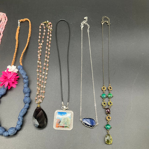 Fashion Jewelry Lot of 8 Statement Beaded Pendant Boho Necklaces Pink Orange