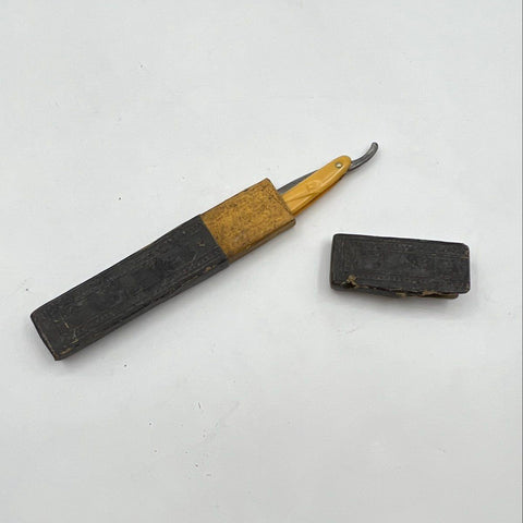 Antique Clark Bros Cutlery Co Straight Razor Perfection Germany Carved Case