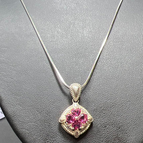 Sterling Silver Pink Heart Gemstones Pendant Necklace 9.3g