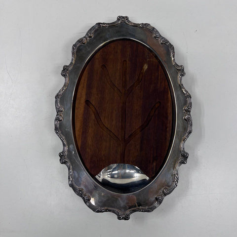 Wallace Silver Plate Meat Carving Tray with Wood Insert 2pc Vintage 1107